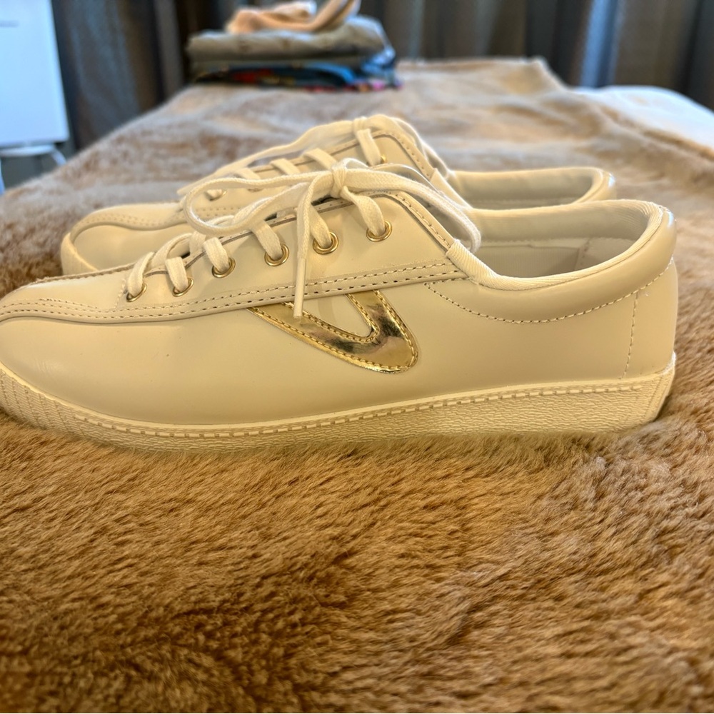 Women's Tretorn Athletic Shoes in White with Gold Accent